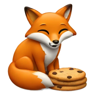A fox sits and eats a cookie sticker
