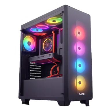 gaming PC tower with RGB lighting sticker