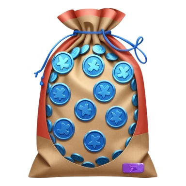 blue coins inside a brown bag  sticker