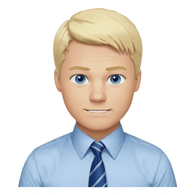 A guy with blonde hair and blue eyes that looks masculine. make him wear a shirt with a tie. he is danish. Make 4 diferent variations. in one he is smilin. in one he is angry sticker