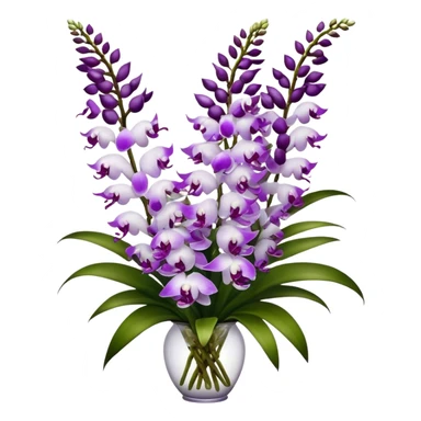big bouquet white purple Rhynchostylis Orchid, stem, leaf, luxuriant sticker