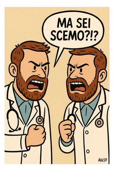 Dottore con la stessa faccia e camicie, dice "Ma sei scemo?!?" sticker