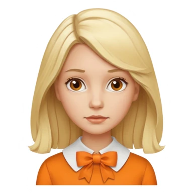 longer blond hair not smiling woman with orange blouse bow collar sticker