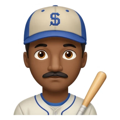 A dark-skinned man with a baseball cap, brown eyes, and a thin black mustache. sticker