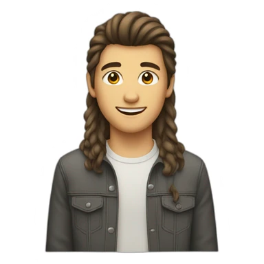 a teenager with mullet with brown hair smiling sticker