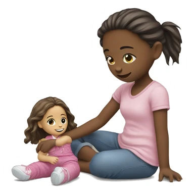 girl playing with doll sticker