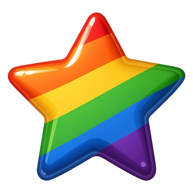 gay pride emoji, rainbow star, glossy and bright, no background sticker