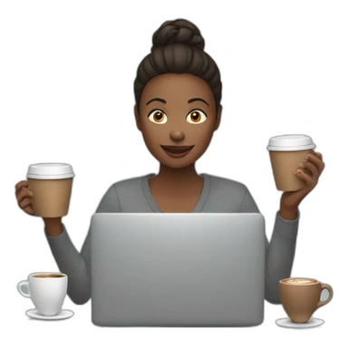 woman on a computer juggling with coffee cups sticker