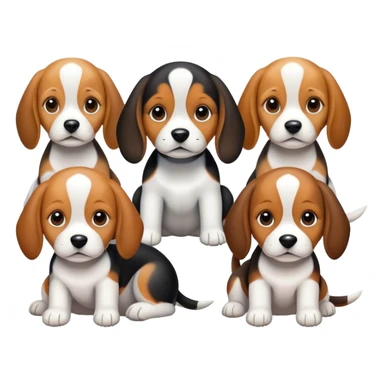 a baby beagle pup with his mom and other beagles they all have blak whie and brown fur  sticker