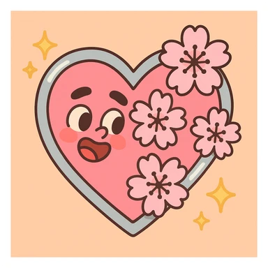 heart with sakura flowers and silver accents, pastel toon style sticker