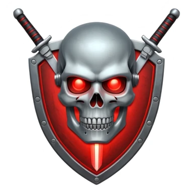 Sci-fi shield badge, terminator style skull, glowing red eyes, crossed futuristic sword energy, starwars light sable, no background sticker