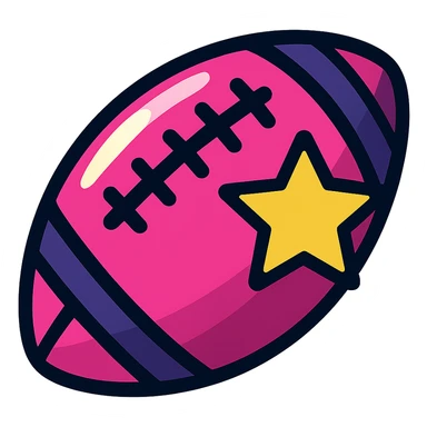 A pink and shining football with a yellow star sticker