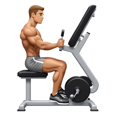 side-view bodybuilder seated weighted calf-raise machine lower leg exercise sticker