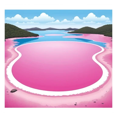 Hyperrealism, 3d rendering, still life, bubble-gum pink Lake Hillier in Australia sticker