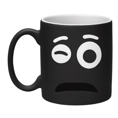 Black ceramic round mug, white on the inside, rubbery on the outside sticker