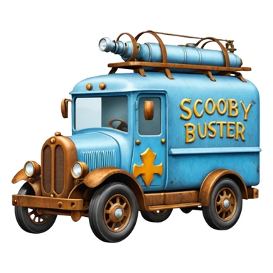 The Flintstones Mr. Freeze’s shiny frozen Scooby Doo 1915 Lightning Bug busters liquidator’s antique long wheelbase moving truck  sticker