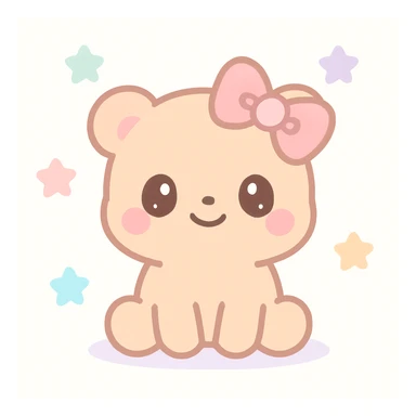 kawaii bear with a pink bow on one ear, big eyes, pastel colors sticker