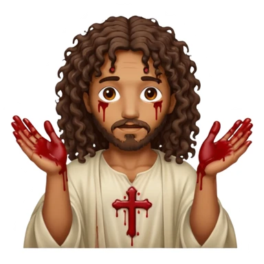 African American Jesus Christ with nail holes in his hands with blood sticker
