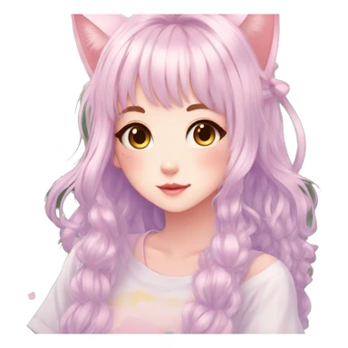 Gorgeous pastel anime girl with blushing face and hair garnitures and pretty hair and cat ears aesthetic trending style sticker