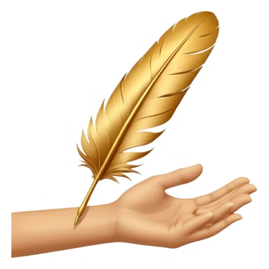 3D perspective hand holding premium golden ink feather sticker