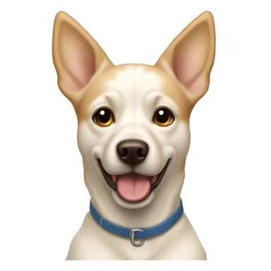 cream white colored dog, pointy ears, brown eyes, light brown nose sticker