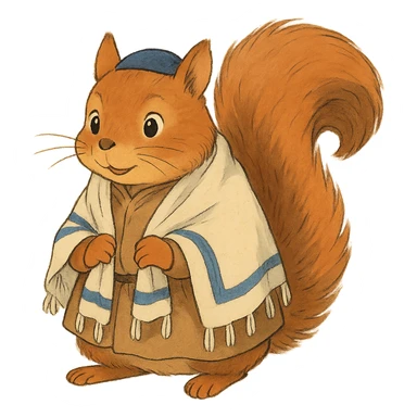 ghibli style squirrel with a kippah and prayer shawl sticker