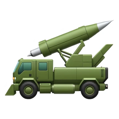 HIMARS rocket launcher, compact side view, green color, minimalist, emoji style sticker