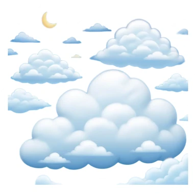 Cinematic Realistic Clouds Emoji, Fluffy and soft, with gentle, swirling white clouds floating effortlessly in a deep blue sky. The clouds drift lazily across the horizon, casting shadows and playing with the light in a peaceful and dreamy way. Soft glowing outline, capturing the essence of calm, serenity, and endless sky in a dreamy cloudscape! sticker
