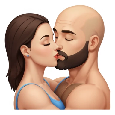 Muscular Bald man with a beard passionately kissing his young brunette wife  sticker
