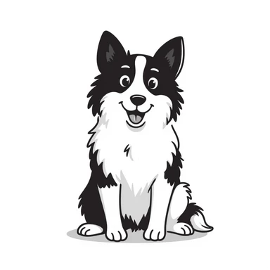 A pure white Border Collie dog sitting, with fluffy fur, alert pointed ears, and friendly expression sticker
