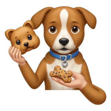trainer hand holding a treat in front of a dog sticker