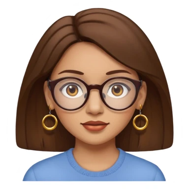 Women brown eye and brown hair with glasses and circle earing sticker