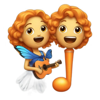 Cartoon Blue and orange singing with butterfly and in the mike sticker