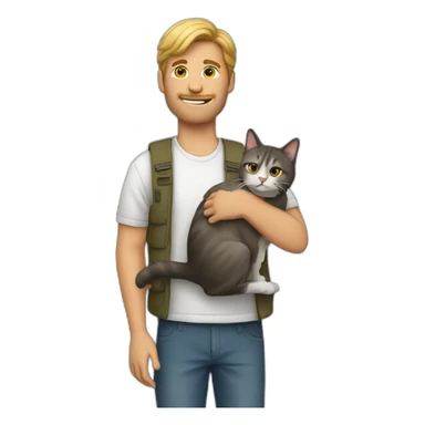 a man holding a cat sticker