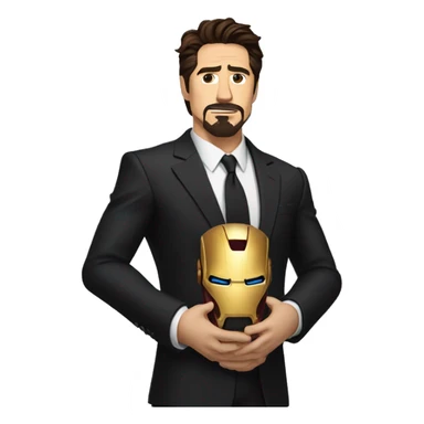 tony stark with a long bushy beard in a black suit an tie wearing the infinity gauntlet on his left hand sticker