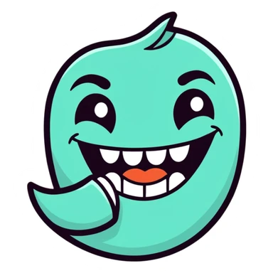 dirty, filthy, gross laughing emoji with crooked teeth, drooling, cartoon style sticker