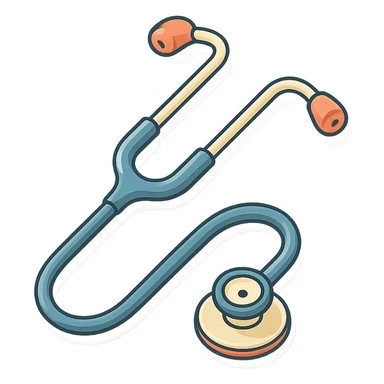 stethoscope viewed from above, rotated at an angle, 2D isometric style, detailed drawing, detailed shadows and highlights, clean contours, soft lighting, transparent background sticker