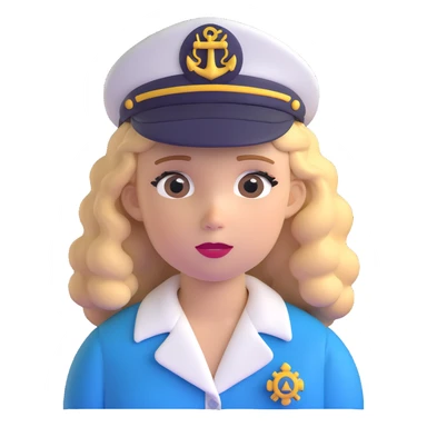 girl with curly dirty blonde hair, cruise captain hat, looking puzzled sticker
