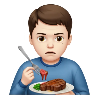 мальчик ест стейк и ему не нравится sticker