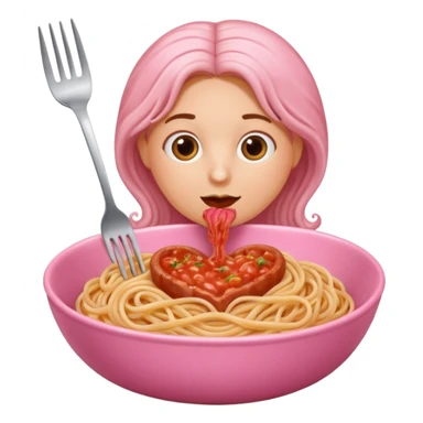 Spaghetti bologonese in heartshaped pink bowl, the bologonese should not be heartshaped sticker