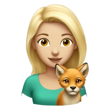 Blonde girl with red fox and baby lion sticker