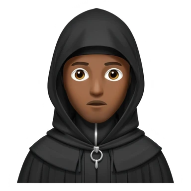 Black man wearing long black robe with tall pointed hood, face covered like a niqab with only eyes showing, standing in a confident, expressive pose sticker