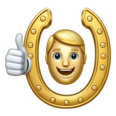 Emoji is an iron golden horseshoe with a thumbs up in the middle (Like) Vector sticker