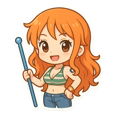Nami from One Piece, chibi cartoon style sticker