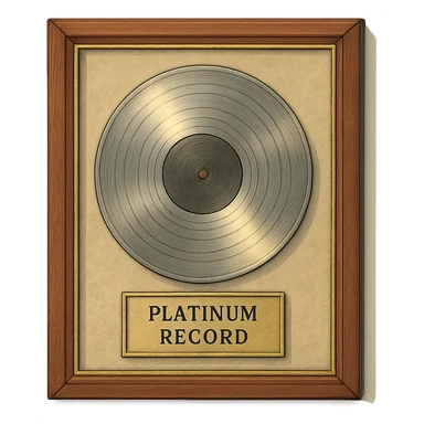 detailed ghibli style illustration of a platinum record award in a frame, soft lighting, elegant sticker