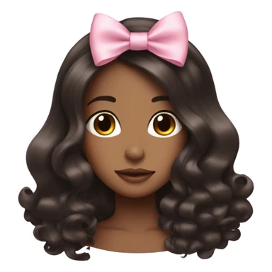 Tall Dark brown blowout hair with soft pink bow sticker