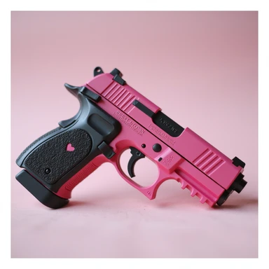 photorealistic pink pistol with a black grip, no heart shapes or motifs, on a white background sticker