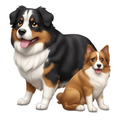 Fat calico cat with a black and tan Australian Shepard dog sticker