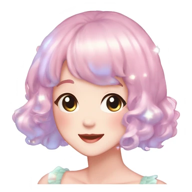 Gorgeous anime style lady blushing face dreamy idol model colorful shiny sparkle kawaii pastelcore cottagecore pearly petite simplistic aesthetic trending style sticker