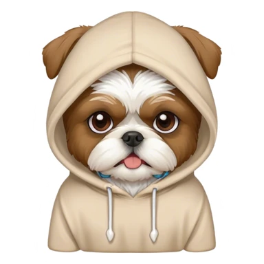 Shih Tzu wearing a hoodie with a bone in his mouth sticker